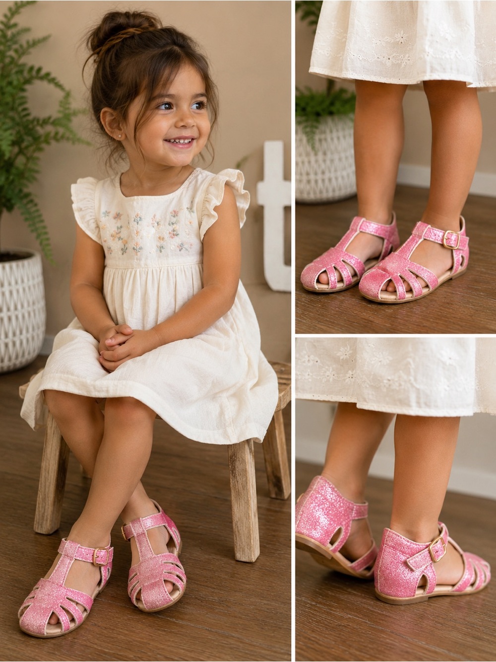 Monkey Feet pink glitter fisherman-style baby‎ sandals Size 18-24 Months